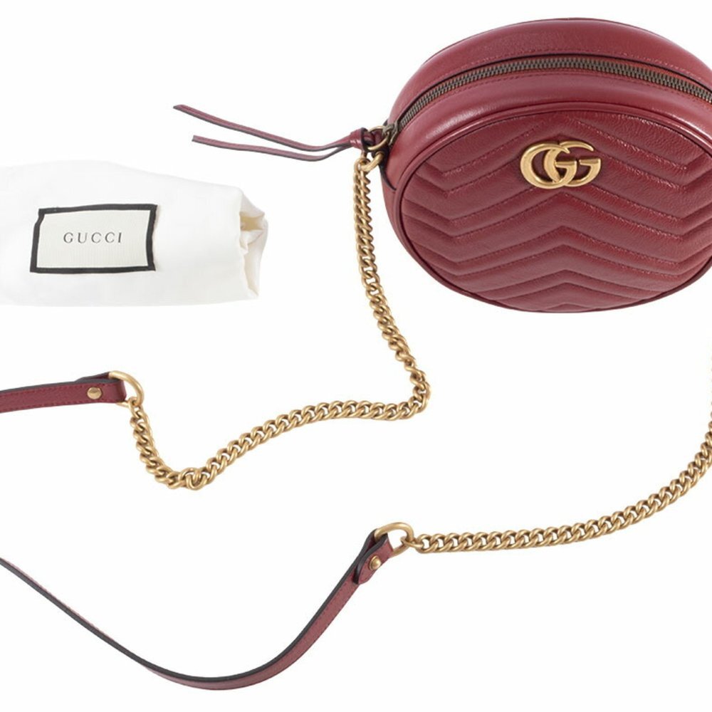 GUCCI Red Leather GG Marmont Shoulder Bag - Picture 10 of 16